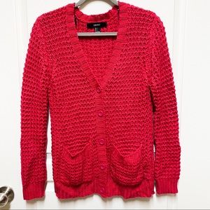 Forever 21 Chunky Knit Hot Pink Cardigan Sz Small